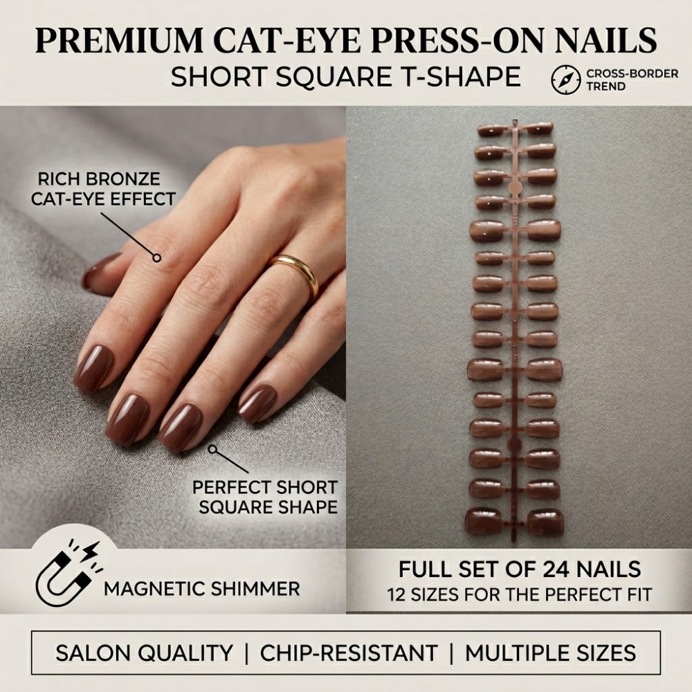 Nail Art Extension Cat Eye - 24 Pezzi Unghie Finte Quadrate Corte