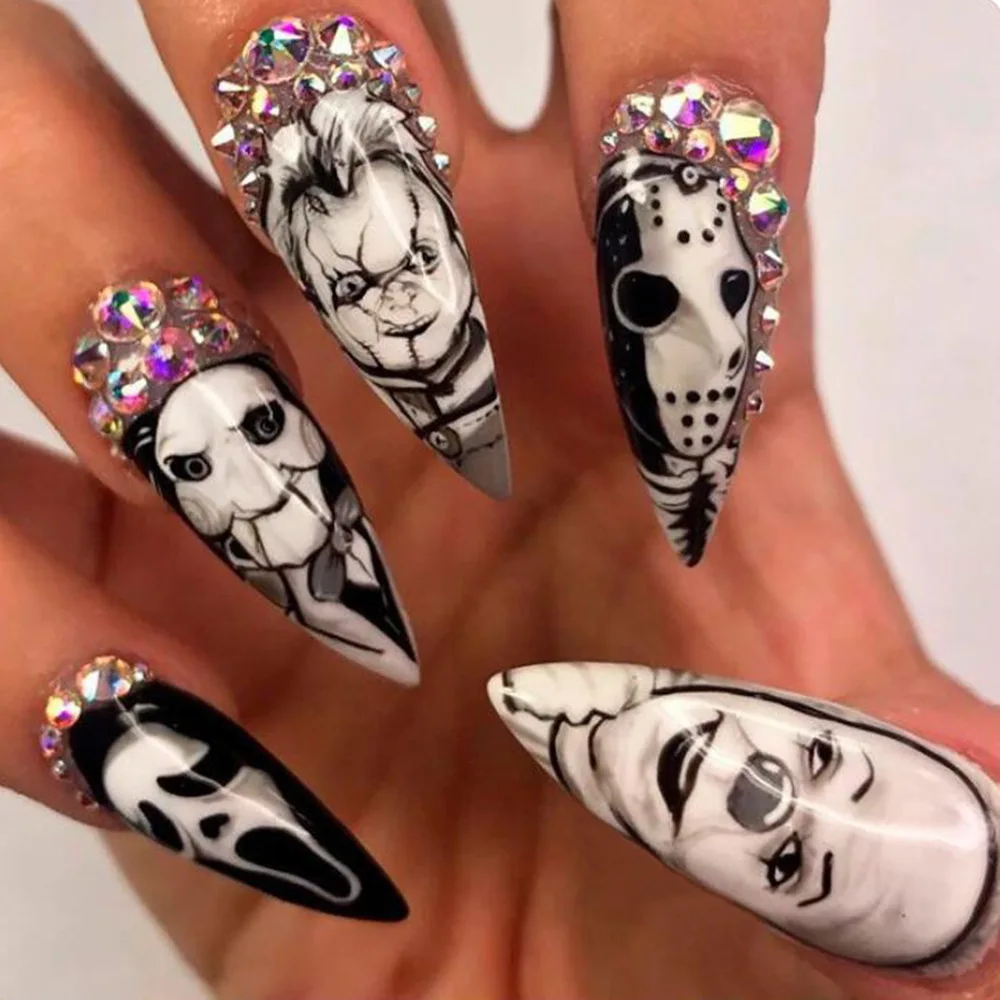 Nail Art Vampire - 24 pezzi lucidi lunghi mandorle Halloween