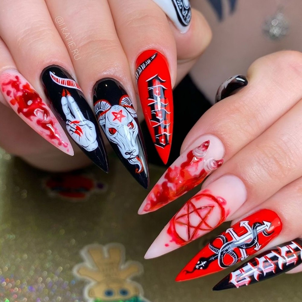 Nail Art Vampire - 24 Pezzi Unghie Finte Lunghe a